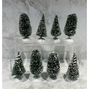 Department 56 Frosted Topiary Trees Set of 8 Pieces #5202-7 + Bag of Snow Flakes